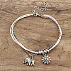 Sun & Elephant Alloy Charm Waxed Cord Double Layer Anklets for Women FS-WG1794C-01-3