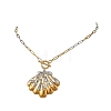 Two Tone 304 Stainless Steel Paperclip Chain Ocean Shell Shape Pendant Necklaces NJEW-JN06572-4