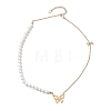 Bowknot Alloy Shell Pearl Beaded Necklaces NJEW-JN04819-2