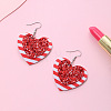 PU Leather Heart with Stripe Dangle Earrings FS-WG76E0F-01-2