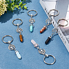6Pcs 6 Style Bullet Shape Natural & Synthetic Gemstone Pendant Keychain with Tree of Life KEYC-DR0001-01-4