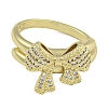 Bowknot Brass Micro Pave Clear Cubic Zirconia Open Cuff Double Rings RJEW-Z046-04G-01-3