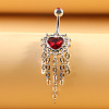 316L Surgical Stainless Steel Dark Red Cubic Zirconia Heart Curved Barbell Dangle Belly Rings WG4CABC-02-1