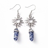 Natural Blue Spot Jasper Bullet with Sun Dangle Earrings EJEW-I276-01P-15-2