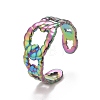 Rainbow Color Ion Plating(IP) 304 Stainless Steel Oval Open Cuff Ring for Women RJEW-A005-39MC-2