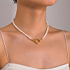 Vintage Natural Freshwater Pearl Rice Beaded Necklaces with 304 Stainless Steel Spring Ring Clasps for Women AQ9870-2