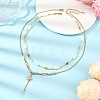 Natural Amber and Pearl Beaded Double Layered Necklaces NJEW-JN06685-1