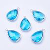 Silver Color Plated Brass Glass Teardrop Pendants GLAA-M006-A-17S-1