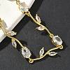 Brass Micro Pave Cubic Zirconia Oval & Leaf Link Chain Bracelets for Women BJEW-G764-05G-02-2
