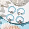 4Pcs Tibetan Silver with Glass Braided Beaded Finger Rings RJEW-JR00669-2