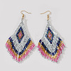 Elegant Handmade Glass Seed Beads Rhombus Tassel Dangle Earrings DT2421-3-1
