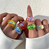 6Pcs 6 Colors Resin Finger Rings for Women FS-WGBD8BE-05-1