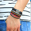 Adjustable Compass Alloy Braided Leather Cord Wooden Beaded Multi-strand Bracelets BJEW-P0001-18-5
