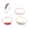 Copper Wire Wrapped Round Natural Amethyst & Rose Quartz & Green Aventurine & Carnelian Bead Rings for Women RJEW-JR00852-02-2