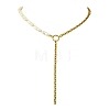 304 Stainless Steel Cable Chain Tassel Natural Pearl Rice Beaded Lariat Necklaces NJEW-JN06218-2