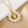 304 Stainless Steel with Plastic Pearl Beaded Ring Mum Heart Pendant Necklaces for Mother's Day FS-WG96BC2-01-2