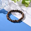 8.5mm Waxed Natural Bodhi Wood Round Beads Stretch Bracelet for Men Women BJEW-JB07099-02-2