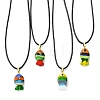 Handmade Lampwork Fish Pendant Black Waxed Cord Necklaces NJEW-JN06331-2