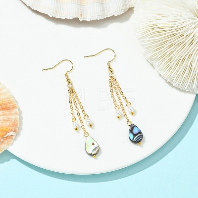 Shell Pearl & Abalone Shell/Paua Shell Dangle Earrings for Women EJEW-JE07328-01-1