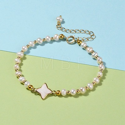 Natural White Shell Star Link Bracelets BJEW-JB05780-02-1
