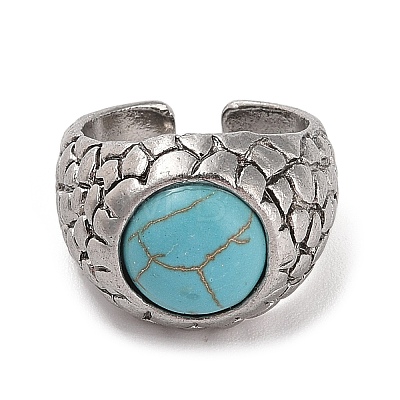 Round Synthetic Turquoise Cuff Rings RJEW-B040-05AS-1