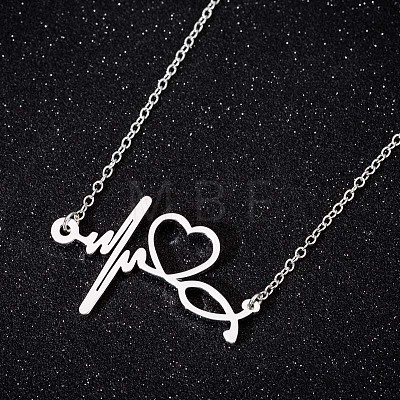 201 Stainless Steel Stethoscope Heartbeat Pendant Necklaces for Women WG4E3E7-02-1