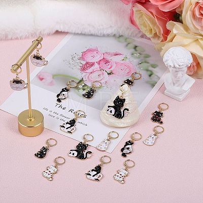 Alloy Enamel Cat Pendant Locking Stitch Markers HJEW-SW00038-1