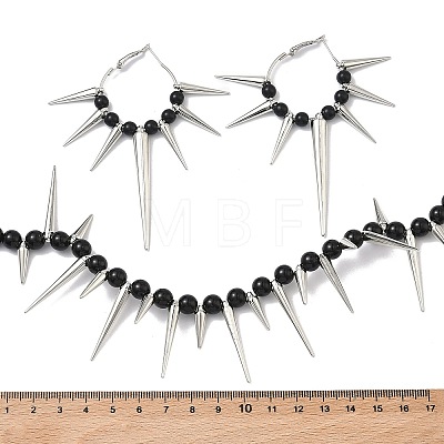 Alloy Punk Spiked Choker Necklace & Hoop Earrings Sets SJEW-C008-02P-1