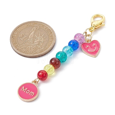 Mother's Day Flat Round with Word Mom & Heart Alloy Enamel Pendant Decorations HJEW-JM01510-01-1