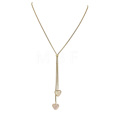 Adjustable Brass & Natural White Shell Geometric Tassel 304 Stainless Steel Box Chain Lariat Necklaces for Women NJEW-JN06259-1