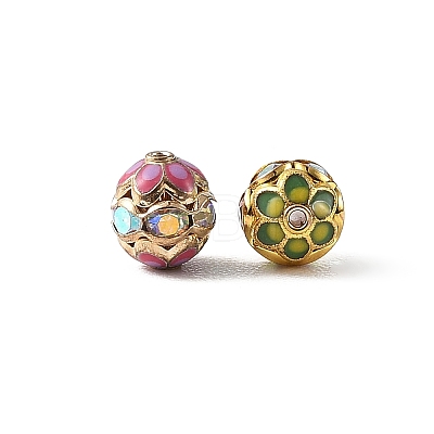 Brass & Alloy & Rhinestone Enamel Beads RB-CBA973B-11A-G-1