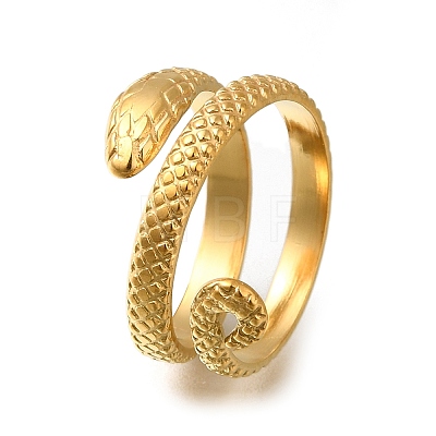 304 Stainless Steel Snake Wrap Open Cuff Ring for Women RJEW-F161-02G-12-1