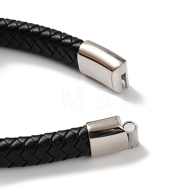 Men's Braided Black PU Leather Cord Bracelets BJEW-K243-13AS-1