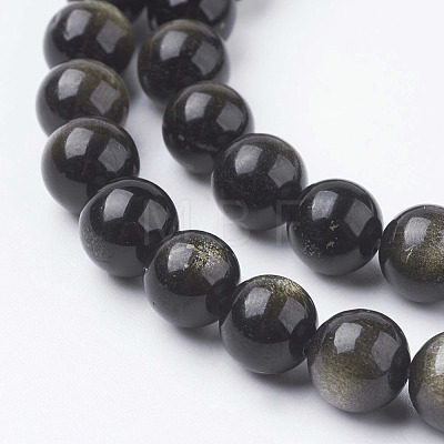 Natural Golden Sheen Obsidian Beads Strands X-G-C068-8mm-9-1