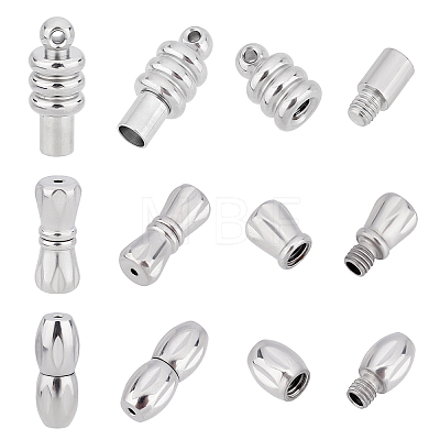 12 Sets 3 Style 304 Stainless Steel Screw Clasps STAS-DC0001-15-1