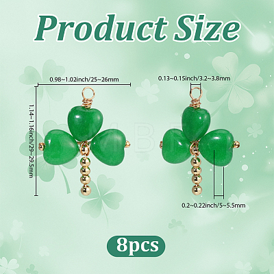 8Pcs Saint Patrick's Day Dyed Natural Malaysia Jade Shamrock Pendants PALLOY-BM00030-1