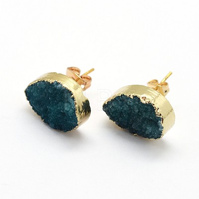 Natural Druzy Quartz Stud Earrings EJEW-P164-B02-1