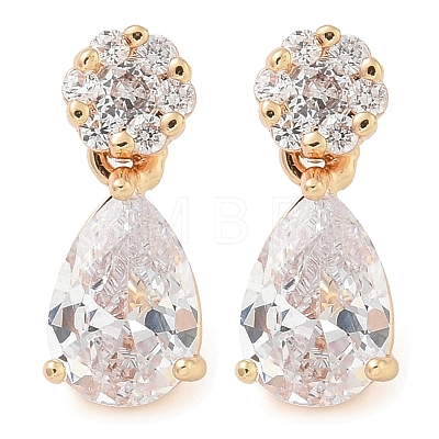 Rack Plating Brass Cubic Zirconia Stud Earrings EJEW-M090-09G-01-1