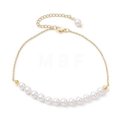 3Pcs 3 Colors Gemstone and Shell Pearl Round Beaded Ankelets AJEW-AN00707-1