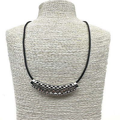 Hollow Curved Bar Zinc Alloy Pendant Necklace with Cords PR7469-1