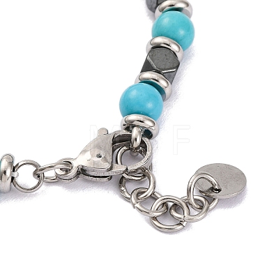 Synthetic Turquoise & Magnetic Synthetic Hematite Round Beaded Bracelet BJEW-P339-02P-10-1