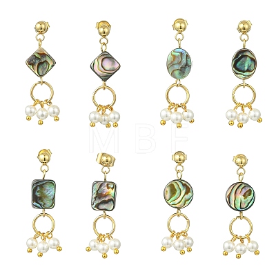 Abalone Shell/Paua Shell & Shell Pearl Beads Dangle Earrings EJEW-JE07327-1