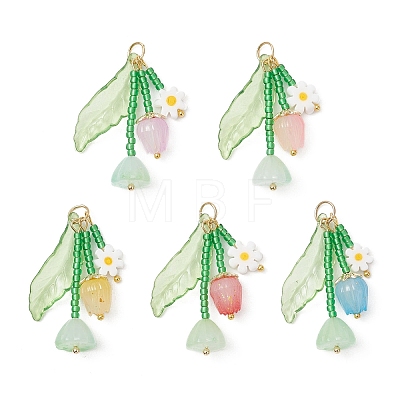 Glass with Opaque Acrylic Baeded Pendants PALLOY-MZ01190-1