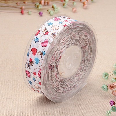Heart & Star Printed Polyester Ribbon for Gift Packing and Festival Decoration SRIB-M011-01A-1