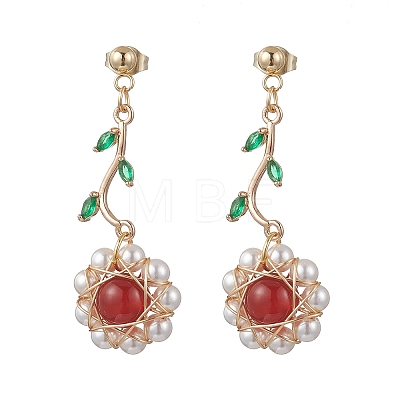 Flower 304 Stainless Steel Cubic Zirconia Dangle Stud Earrings EJEW-TA00800-03-1