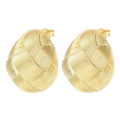 Woven Oval Brass Stud Earrings EJEW-D351-06G-1