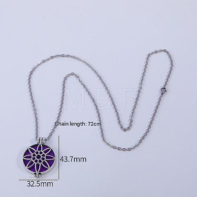 Alloy Hollow Flower Diffuser Locket Pendant Necklaces with Purple Velvet Aromatherapy Tablets Inside ZC3163-1