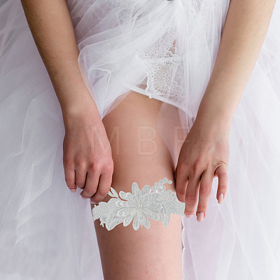 3D Flower Polyester Lace Elastic Bridal Garters AJEW-WH0470-03A-1