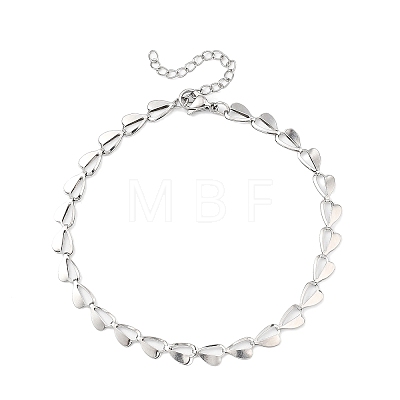 2Pcs 2 Colors Valentine's Day 304 Stainless Steel Heart Link Chain Anklets for Women AJEW-AN00801-1
