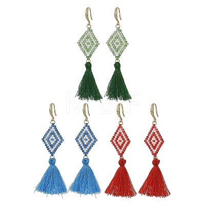 Glass Seed Beads & Brass Dangle Earrings for Women EJEW-MZ00800-1